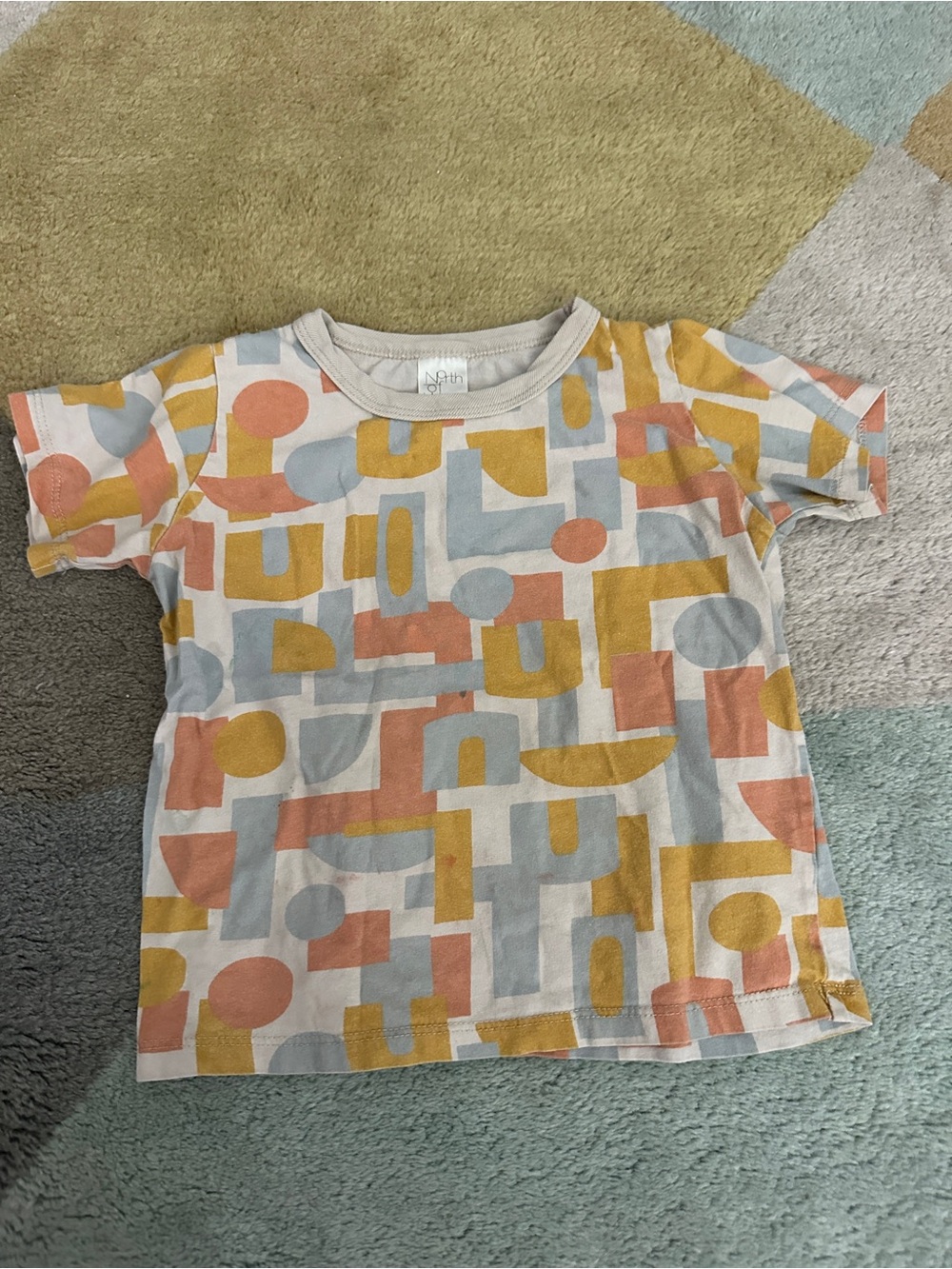 Kids Short-Sleeve Geometric Print Tee in Peach, Mustard & Light Blue